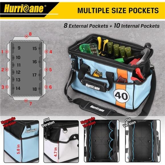 16 inch Wide Mouth Tool Bag with Water Proof Molded Base Extra Shoulder Strap - Picture 3 of 7